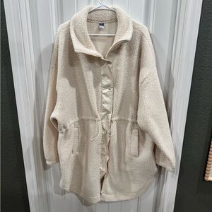 Old Navy Cream Sherpa Teddy Jacket XXL Drawstring Waist Cozy Fleece Coat